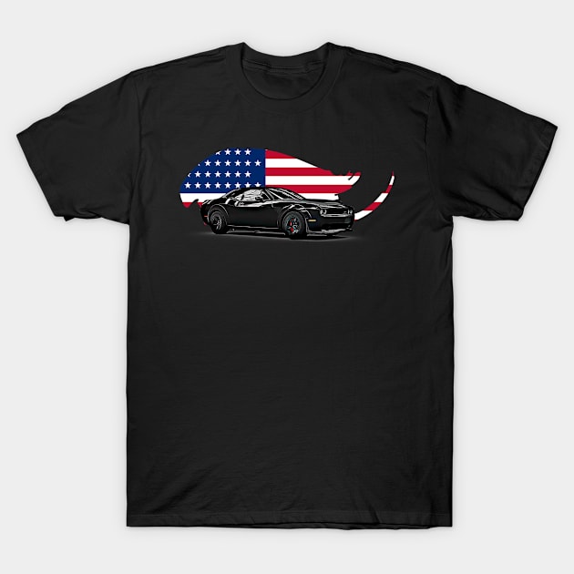 Challenger Hellcat Black USA Print T-Shirt by SynchroDesign